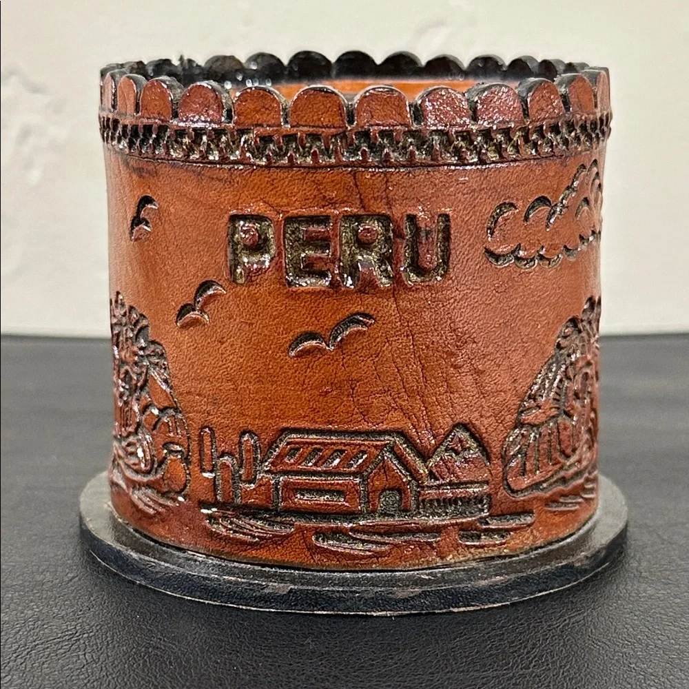 Embossed Leather Peruvian Vintage Pencil Holder